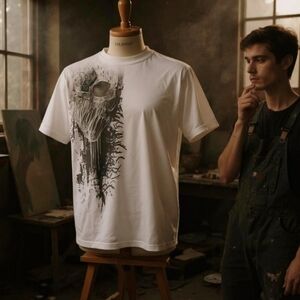 Spiral Direct ✦ Bat Curse Tee ✦ White Gothic Skull & Bat Graphic Cotton S NWT